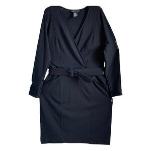 NWOT JONES NEW YORK Vintage Womens' Black Belted Long Sleeve Midi Dress Sz 16